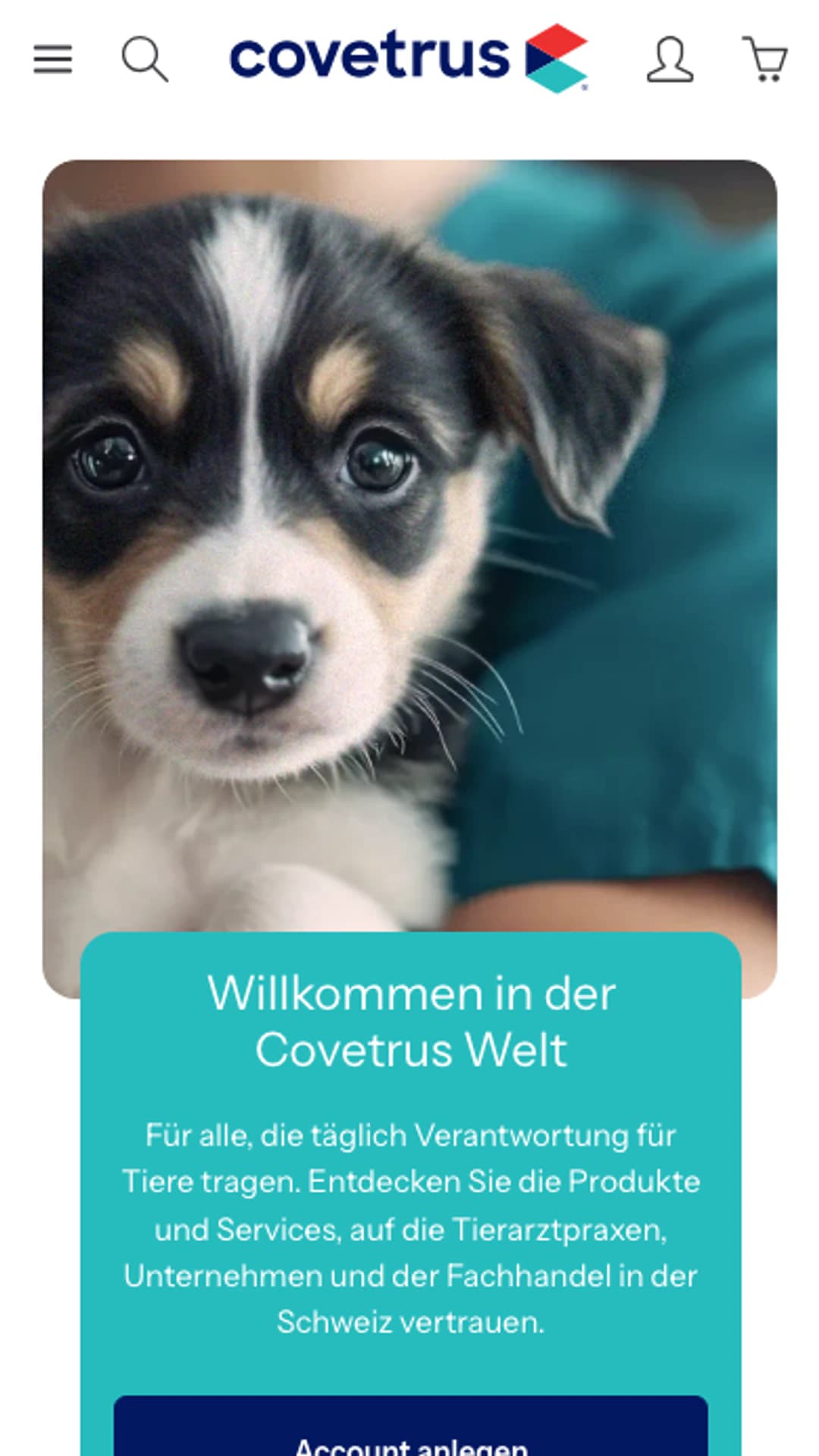 Complete mobile view of the Covetrus online shop