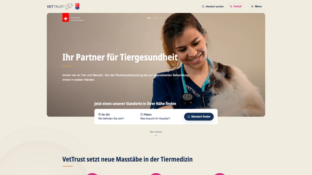 Complete desktop view of the VetTrust website